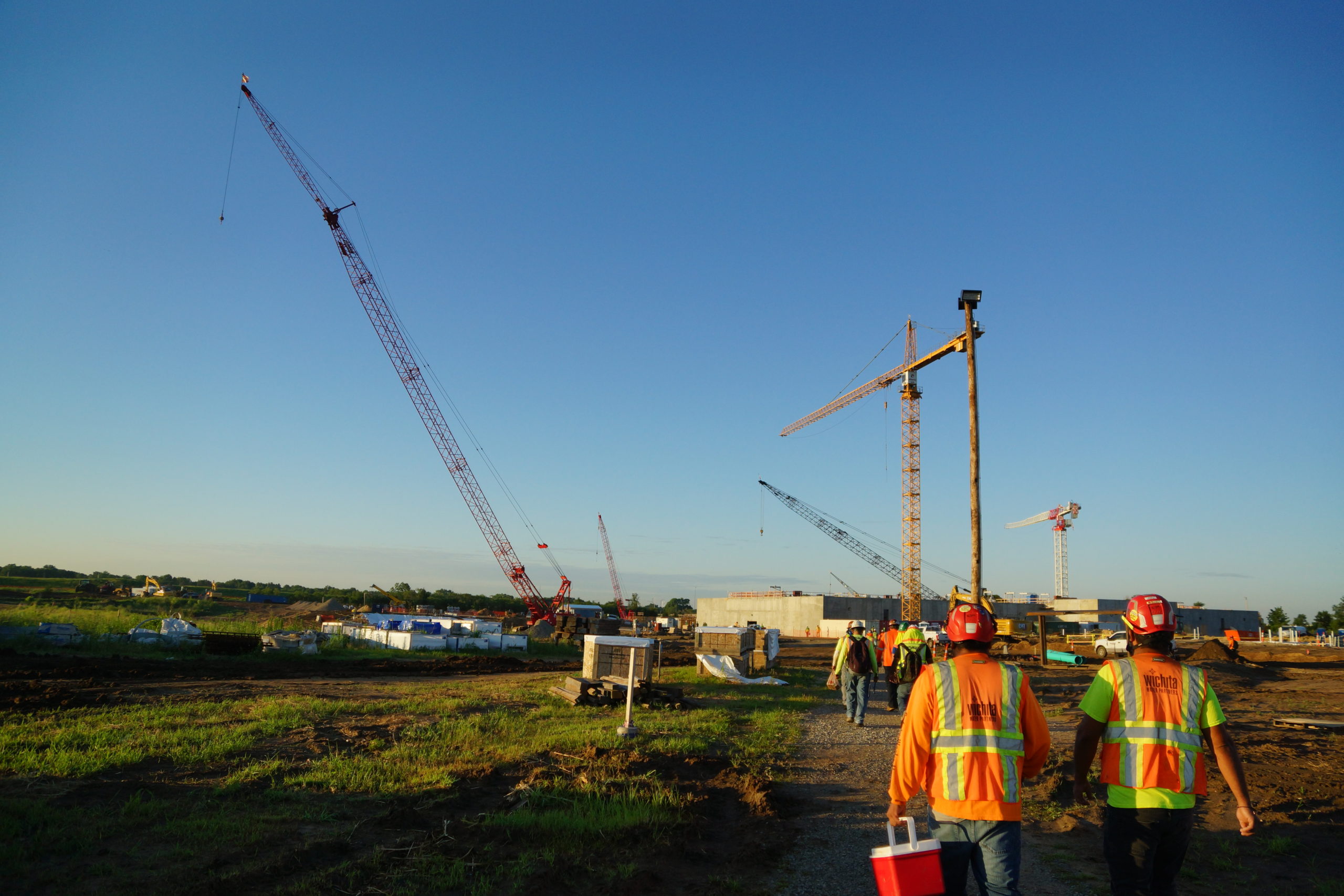 Tower cranes on site at Wichita's NW Water Facility